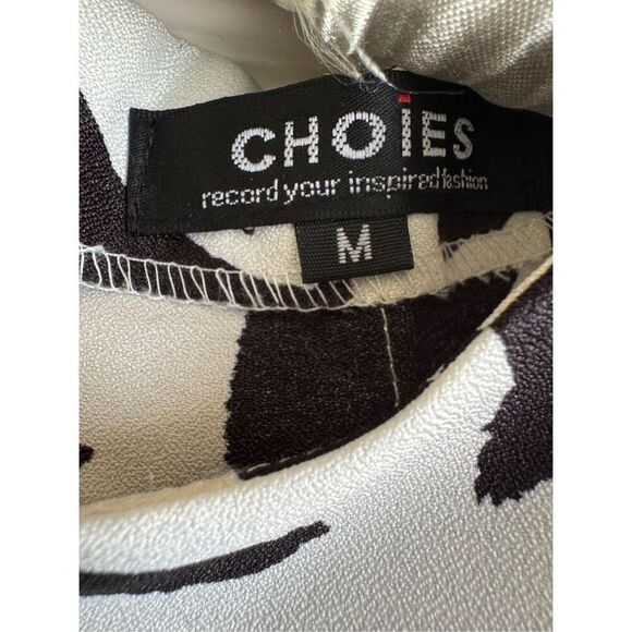 Choies vintage 90s white black swirl short sleeve boxy retro blouse artsy abstra - Picture 3 of 8